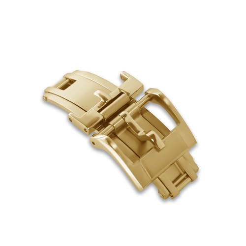 Professional Spring Buckle 16mm 18mm For Leather Strap Brushed Polished Steel Easy Push Release Fold Clasp - color: Gold, size: 16mm