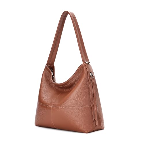 Genuine Leather Hobo Bags for Women Crossbody Purses Work Tote Bag Designer Shoulder Handbags with 2 Straps - color: Brown