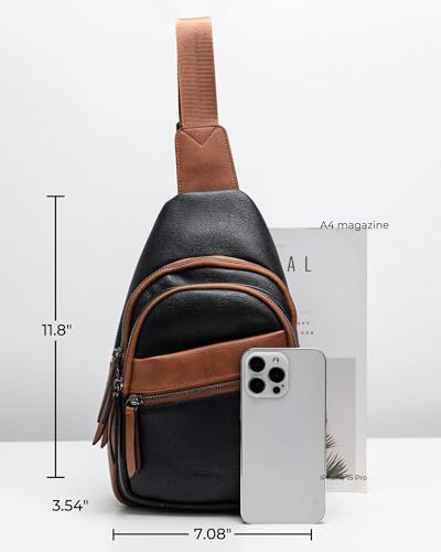 Alldaily Large Sling Bag for Women Crossbody Purse Leather Fashionable Trendy Chest Bag for Travel, Fanny Pack (Brown&Black) - color: Brown With Black
