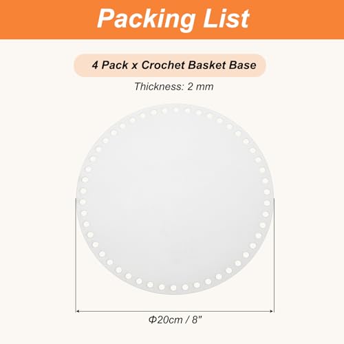 PATIKIL 8 x 8 Inch Crochet Basket Base, 4 Pcs Acrylic Round Bag Making Supplies Purse Bottoms Shaper Weaving Knitting Kit for Crochet Shoulder Bag Handbag Purse Craft - size: 8 x 8 Inch