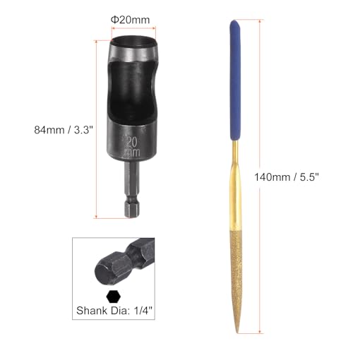 HARFINGTON Leather Hole Punch Tool 20mm 45#Steel 1/4 Hex Shank Drill Bits Electric Hollow Punch Set with 5.5" Half-Round File for Leathercraft Belt Fabric PVC Plastic Handbags Watch Band DIY - size: 20mm