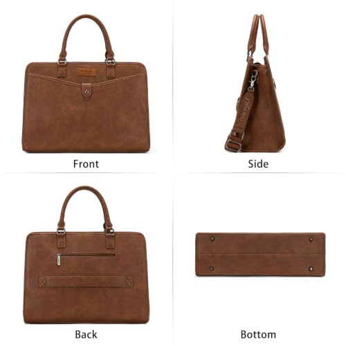 Wrangler Laptop Tote Bag for Women Fits 15.6 In Laptop for Travel and Work | Multi-compartment Organizer, Detachable Adjustable Shoulder Strap, Scratch-resistant Waterproof，Metal Feet on the Base - color: Brown