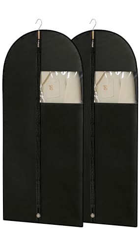 Garment Bags for Hanging Clothes, 50'' Long Dress Bags for Closet Storage, Black Garment Covers with Clear Window for Suits, Coats, Jackets（2 Packs） - color: Black, size: 50" - 2 Pack