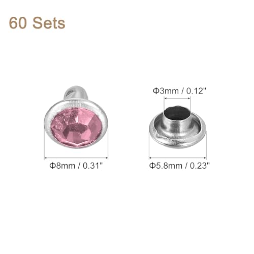 uxcell 60 Sets Rhinestone Rivets, 8mm Leather Rivets Crystal Rivets Stud Rapid Double Cap Rivets for DIY Leather Craft Fabric Clothes Belt Bags, Pink - color: Pink, size: 8mm