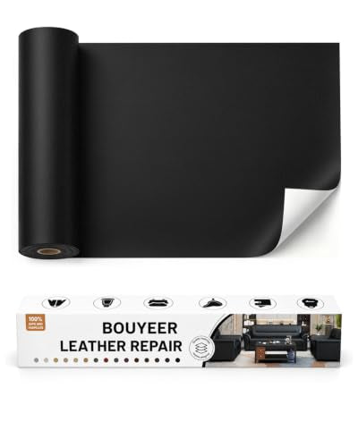 BOUYEER Leather Repair Patch Tape Kit,Self Adhesive Leather Repair for Sofa，Car Seat,Office Chair,Furniture,Jacket,Waterproof Strong Adhesive Vinyl Repair Kit. 16 in x 31 in,Fine Grained Black - color: Fine Grained Black, size: 16 in x 31 in