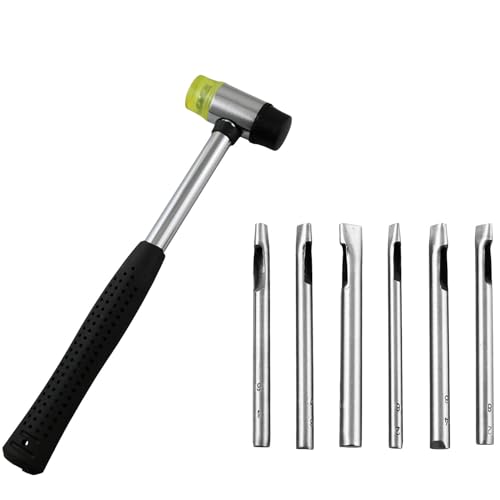 TAODAN 1 Set Oval Carbon Steel Punch with 25mm Rubber Mallet for Punching Holes in Leather Belts Gaskets Garments and Fabrics 6 Sizes