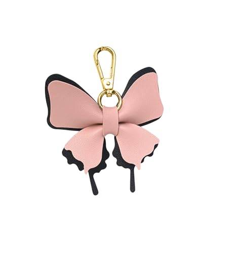 Women's Leather Bow Keychain, Stylish Multi-Color Bag Charm with Lobster Clasp, Cute Purse/Key Accessory - color: Pinkblack