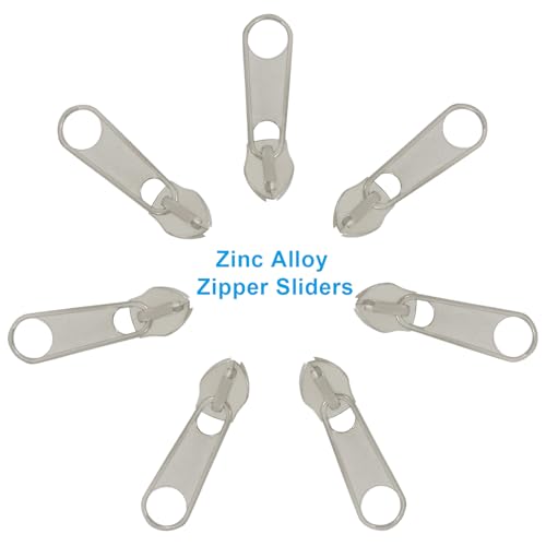 Piutouyar 100 Pack #5 Zipper Sliders Replacement, Silver | Zipper Pulls Bulk, For Nylon Coil Zippers Repair Kits, For Luggages Jacket Purses Bags