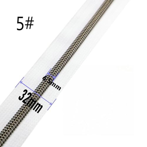 #5 Antique Brass Coil Zipper 5 Yards White Tape 10pcs Antique Brass Slider - color: White-brass