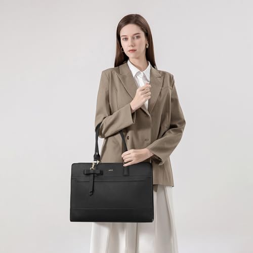Keyli 3pcs Laptop Bag for Women 15.6 Inch Leather Work Tote Bags Professional Business Office Computer Shoulder Briefcase - color: 3pcs-black