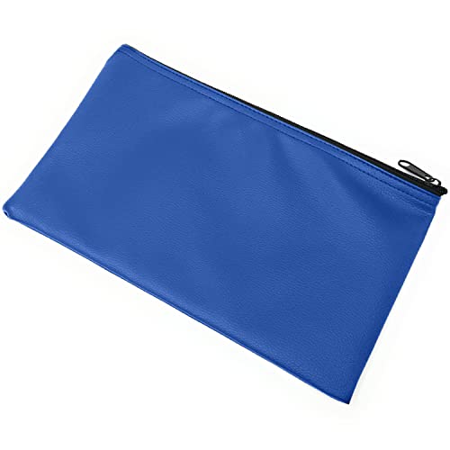 Money Bank Deposit Bag with Zipper, Cash Pouch, Sky Blue, 11x6 in, 1 Pack | Durable Leatherette Wallet for Men and Women, Fits Cash Coin and Check, Blank Card for ID Window