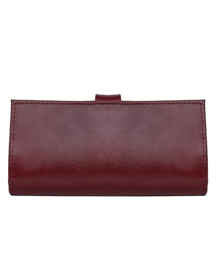Women’s Genuine Leather Wallet – Slim Design with Secure Snap Multiple - Card Slots & Interior Zipper Pocket (Maroon) - color: Maroon