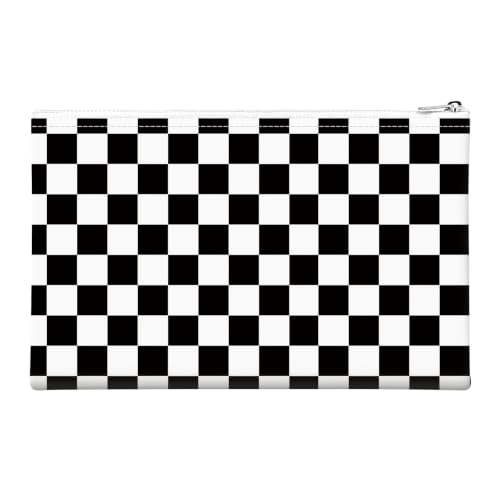 Money Bag with Zipper, Cute PU Leather Cash Bags, Portable Bank Bag Money Pouch for Cash, Coins, Checks, Receipts, Invoices Cosmetics Tools, Deposit Bag for Office Travel, Black Checker - color: Black Checker