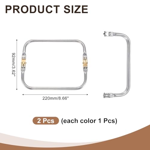 MECCANIXITY 2 Pcs Metal Purse Frame, 22cm/8.6" Rectangle Aluminum Purse Frame Kiss Lock Clasp Bag Hardware Replacement for DIY Sewing Bag Clutch Making Supplies, Light Gold/Silver
