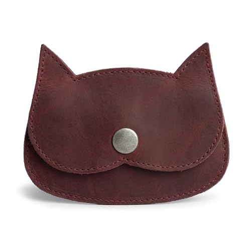 Hide & Drink, Cat Shape Wallet Handmade from Full Grain Leather - Sangria - color: Sangria