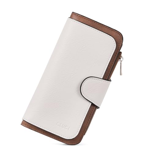 CLUCI RFID Wallet for Women Bifold Wallet with ID Window | Multiple Card Holder, Gifts for Women Birthday - color: z Beige With Brown