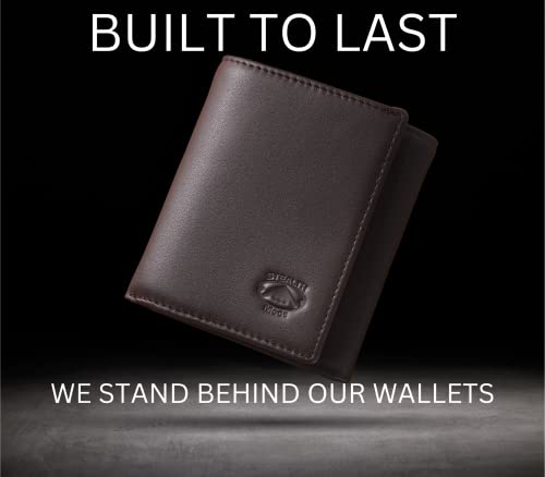 Stealth Mode Leather Trifold RFID Wallet For Men With Flip Out ID Holder - color: Coffee