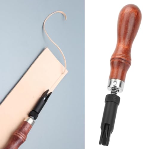 2PCS Leather Stitching Groover Set, Wood Handle V Type Leather Groover with Retractable Cutter Tip for Leather Craft Groove Edge Gouge for Belt Wallet Handmade DIY 0.9 * 6.2in
