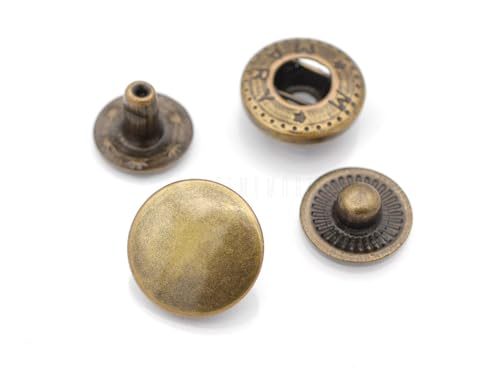 CRAFTMEMORE 50 Sets Antique Brass Snap Buttons S-Spring Socket Popper Fasteners for Jacket Bag Closures #665 VT2 (10mm (0.39")) - size: 10mm (0.39")