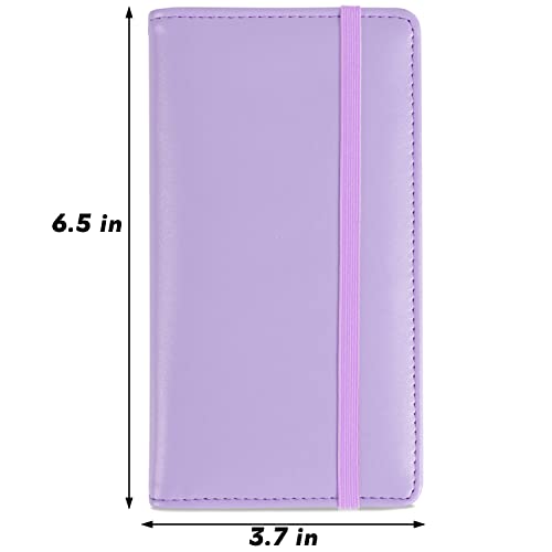 LOLOMLO PU Leather Checkbook Cover for Register Duplicate Checks, RFID Blocking Checkbook Holder with Elastic Strap & PVC Flap for Men and Women, Purple, Simple Style - color: Purple, style: Simple Style
