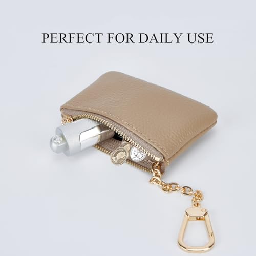 Full Grain Leather Coin Purse with Key Chain - Small Change Purse Keychain Card Holder Pouch Small Wallet for Women and Men (Elephant Gray) - color: Elephant Gray, Regular Size