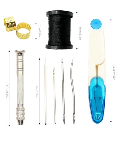 Leather Repair Sewing Kit with Thread Needles, Sewing Awl, Sewing Thread, Seam Ripper - for Leather Crafters, DIY Enthusiasts,Hand Stitching Sofa,Car Seats, Backpack and More (White) - color: White