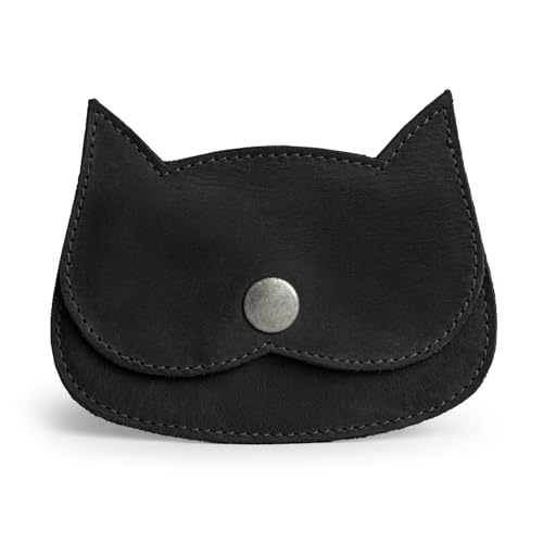 Hide & Drink, Cat Shape Wallet Handmade from Full Grain Leather - Charcoal Black - color: Charcoal Black