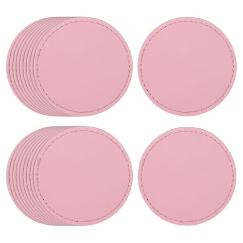 uxcell 20 Pcs Leather Patches for Hats, Round Leather Hat Patches with Adhesive, Rustic Faux Iron on Blank Patch for Laser Engraving Fabric Repair Sew Crafts, Pink - color: Pink