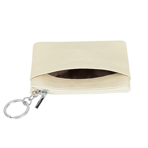 Women Genuine Leather Coin Purse Small Keychain Change Wallet - color: Beige