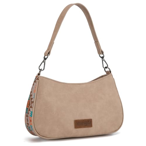 Wrangler Shoulder Bag for Women Western Small Purse Hobo Handbag | Aztec, Underarm Bag, 2 Detachable Straps, Secure Zipper Closure, Back Pocket, Crossbody Bag for dates, travel and everyday - color: Tan