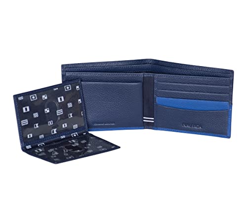 Nautica Men's Bifold Leather Wallet | RFID Blocking | ID Window | Card Slots | Organization | Durable | Stylish - color: Cobalt Blue