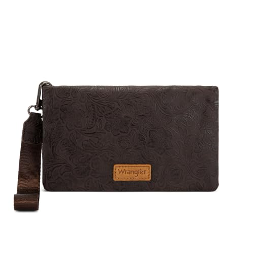 Montana West Wrangler Crossbody Wallet Purse for Women Western Floral Embossed Clutch Small Purse Credit Card Holder - color: C-Coffee