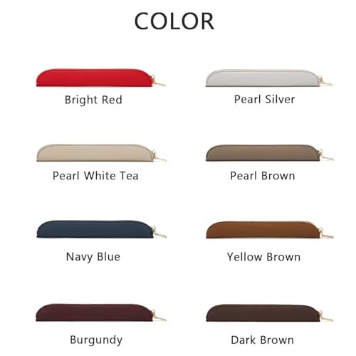 Slim Pencil Case Skinny Pen Case Pen Pouch (FL Bright Red) | Smooth gold zipper; wipe-clean faux leather; fits a few gel writers and a stylus; slips into planners backpacks and totes - color: Bright Red