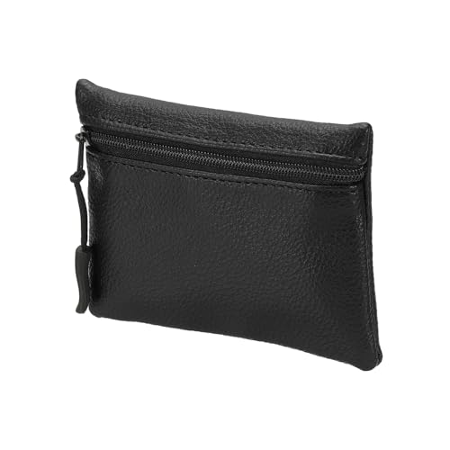 Full Grain Leather Coin Purse, Small Coin Purse with Zipper Portable Card Holder, 4.7in & Black & PU Leather -Fitting for (Change Purse Credit Card Key Keychain Pouch Wallet) - color: Black
