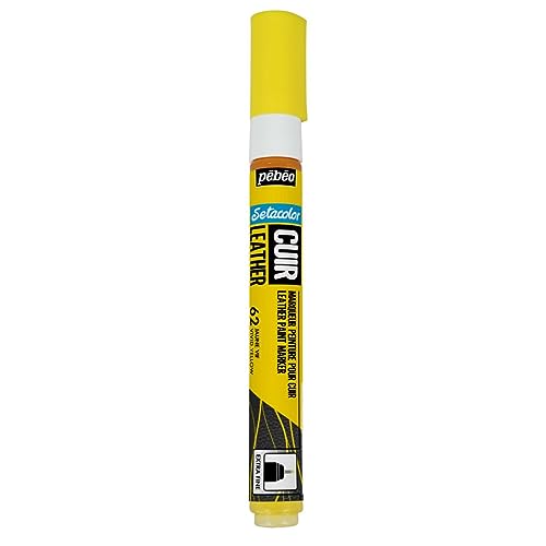 PEBEO - Setacolor Leather - Acrylic Marker for Leather and Leatherette - Customisation Bag, Shoe, Sneaker - Scratch, fold and rub Resistance - Matt/Satin Finish – Intense Red - color: Vivid Yellow, style: Matt/Satin