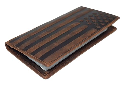 Genuine Leather Checkbook Cover For Men & Women Checkbook Holder Wallet RFID Blocking USA Series (USA Flag Brown) - color: USA Flag Brown