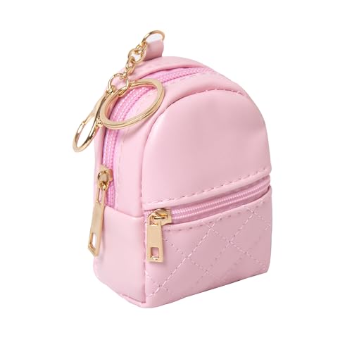 Mini Backpack Cute Cosmetic Bag for Women, Creative Cute Pendant Keychain Key-chains Keyrings PU Leather Makeup Bag Key Lipstick Card Holder Data Cable Organizer Zipper Pouch - color: Deep pink