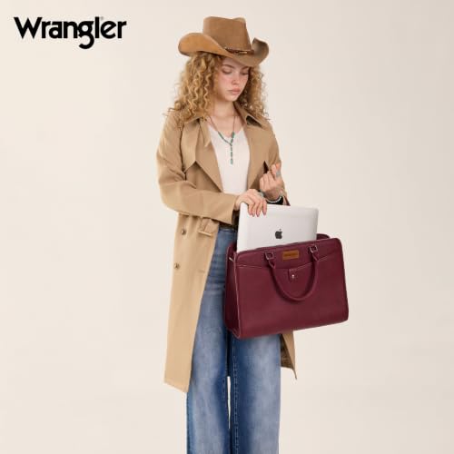 Wrangler Laptop Tote Bag for Women Fits 15.6 In Laptop for Travel and Work | Multi-compartment Organizer, Detachable Adjustable Shoulder Strap, Scratch-resistant Waterproof，Metal Feet on the Base - color: Burgundy
