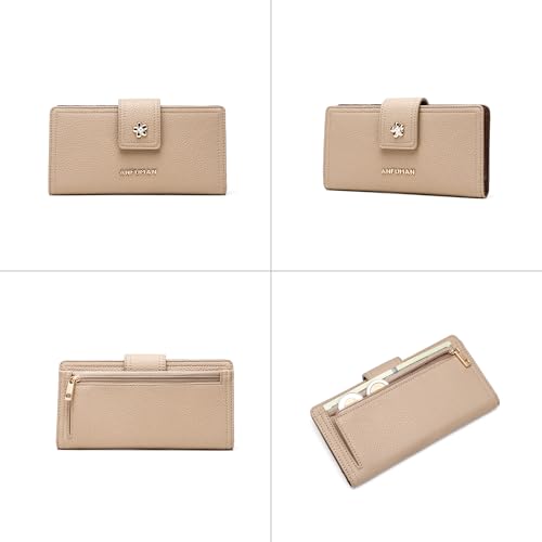 Long Wallets for Women Rfid Blocking Leather Multi Card Holder Wallet Clutch Ladies Wallet Zipper Pocket with ID Window Flesh color - color: Flesh color
