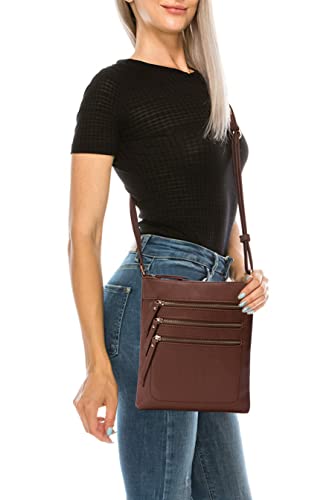 Solene Crossbody Bag Functional Multi Pocket Messenger Purse Top Zip Closure Shoulder Handbag With Adjustable Strap - color: Coffee