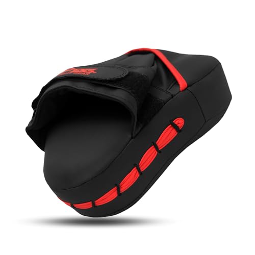 PSS Boxing Focus Pads - Hook & Jab Punch Mitts for MMA, Kickboxing, Karate, Muay Thai, and Taekwondo Training - Hand Target Strike Shield Punching Gloves Pad - color: Red