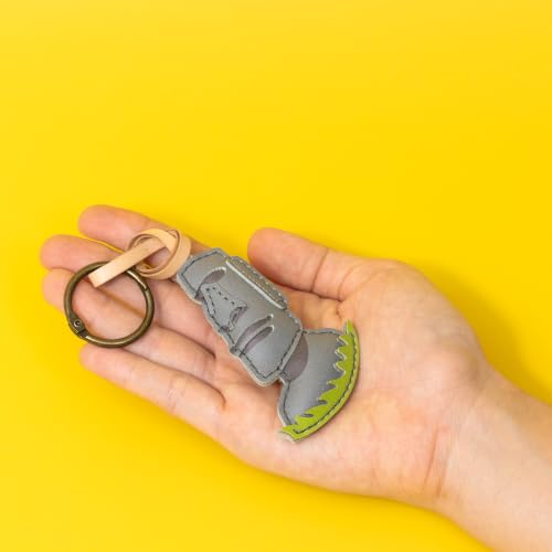 Travel Icon Leather Charm Keychain - Hand-Sewn Bag Charm for Car, Backpack Decoration, Gift for Women Men Kids - color: Moai