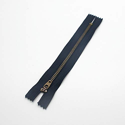 Leekayer 3# 4 inch Metal Zipper for Jeans Bag 10cm Antique Brass Sewing Zipper Close End Jeans Zippers Bulk 6pcs,(Navy-Brass) - color: Navy tape-Brass teeth, size: 4"