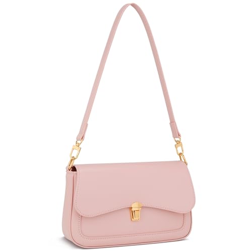 KKXIU Small Shoulder Bag for Women Cute Hobo Handbags Mini Clutch Purses | Classic Trendy Retro Underarm Crossbody Bag with Detachable Straps, Zipper Closure - color: Pink