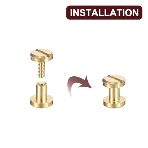 uxcell 30Pack Brass Chicago Screws, 4x6mm Flat Head Screw Back Binding Post Nail Stud Rivets Fastener for DIY Leather Craft Belt Strap - size: 4x6mm