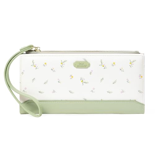 Womens Wallet Ultra Slim Floral Long Bifold Wallet for Women Card Holder with Zipper Pocket - color: C01 Green