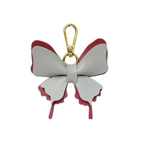 Women's Leather Bow Keychain, Stylish Multi-Color Bag Charm with Lobster Clasp, Cute Purse/Key Accessory - color: Greyred