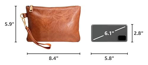 K.E.J. Clutch Purses for Women Wallet Wristlet Small Wallet Purses Clutch Handbags Zipper Purse for Ladies Women Gifts - color: Brown