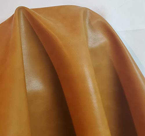 NAT Leathers 24 inch x 54 inch Vegan Faux Leather Fabric by the Yard Synthetic Pleather 0.9 mm Soft Smooth Upholstery 9 sq.ft. (24" x 54" -2/3 of Yard) (Caramel) - color: Caramel