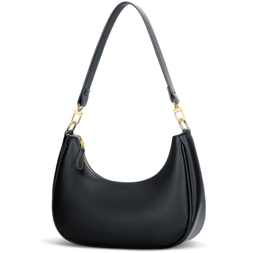 KKXIU Small Shoulder Bag for Women Mini Clutch Purses Cute Hobo Handbags | Classic Trendy Retro Underarm Crossbody Bag with Detachable Straps, Vegan Leather, Zipper Closure - color: Black